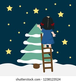 Girl standing back with tree background