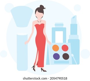 A girl standing in a beauty salon for beauty care and spa.
