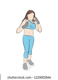 girl standing in boxing pose. self defense. vector illustration.