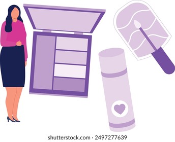 The girl is standing by nail polish.