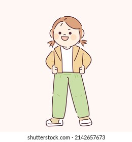 A girl is standing in a confident pose. flat design style vector illustration.