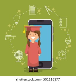 girl standing education online smartphone design