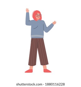 Girl Standing Hands Up, Having Fun, Young Woman Celebrating Success, Freedom of Choice Concept Cartoon Style Vector Illustration