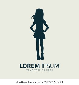 girl standing logo icon silhouette symbol isolated on white background.