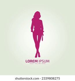 girl standing logo icon silhouette design illustration template vector illustration young woman logo symbol.