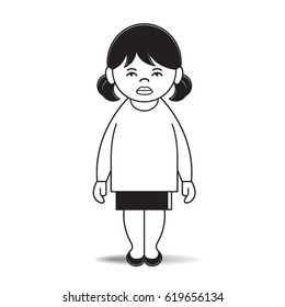 girl standing with long sleeved t-shirt in black & white-vector drawing