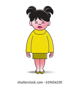 girl standing with long sleeved t-shirt & skirt in color-vector drawing