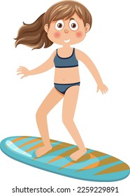 A girl standing on surfboard illustration