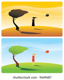 The girl standing on a wind