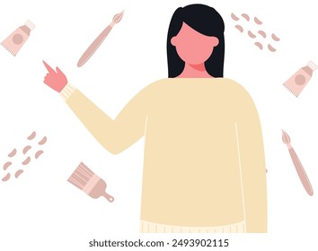 The girl is standing with painting tool