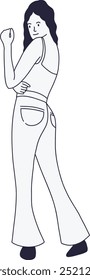 Girl Standing Pose Illustration on White Background. Flat Vector Character Sketch