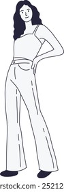 Girl Standing Pose Illustration on White Background. Flat Vector Character Sketch