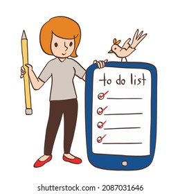 Girl Standing Productive Checklist Smart Phone Stock Vector (Royalty ...