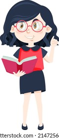 Girl standing reading a book illustration