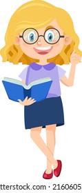 Girl standing reading a book illustration