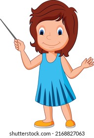 Girl standing with stick cartoon vector art and illustration