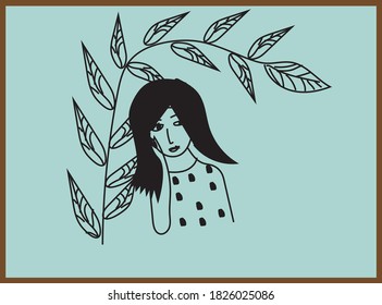 A girl is standing under a tree in a worried state