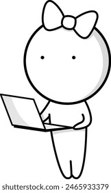 A girl stands with a laptop in her hands
