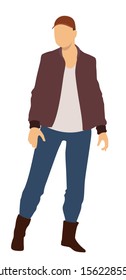 A girl stands, three quarter view. Flat style. Isolated on a white background.
