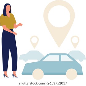 Uma menina fica tranfixada, olhando atentamente para o local dos táxis passando, seu olhar fixo em seus movimentos com curiosidade e talvez antecipação