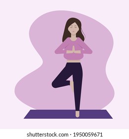 Girl stands in a yoga pose. Physical and spiritual practice