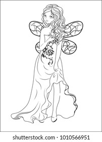 the girl with the star, in an evening dress, in fairy suit, coloring