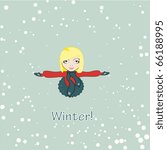 A girl staring at the snow falling