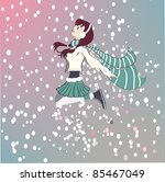 A girl staring at the snow falling