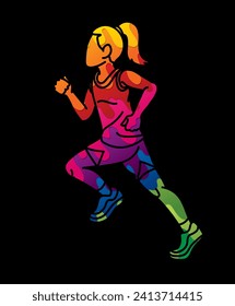 A Girl Start Running Action Jogging Movement Cartoon Sport Graphic Vector