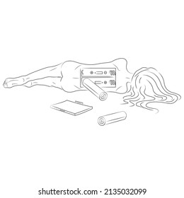 The girl is in a state of depression. Minimalism style. The concept of a person requiring the help of a specialist. Design suitable for psychologist, doctor, clinic with nervous disorders.Vector