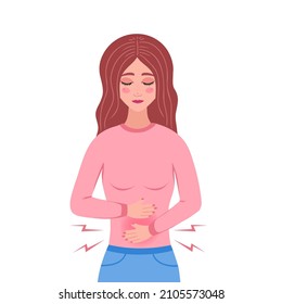 Girl Stomach Pain Woman Feel Pain Stock Vector (Royalty Free ...