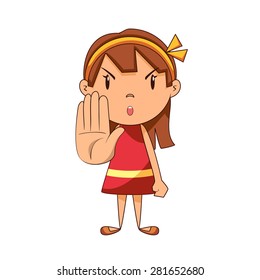 Girl stop gesture, vector illustration