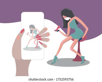 the girl in the store in the means of protection