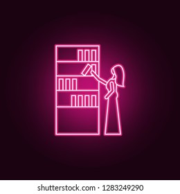 girl in store outline icon. Elements of Mall Shopping center in neon style icons. Simple icon for websites, web design, mobile app, info graphics
