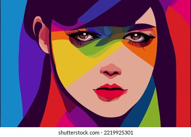 Girl straight look expresses tolerance for lgbtq+ pride, rainbow paraphernalia,