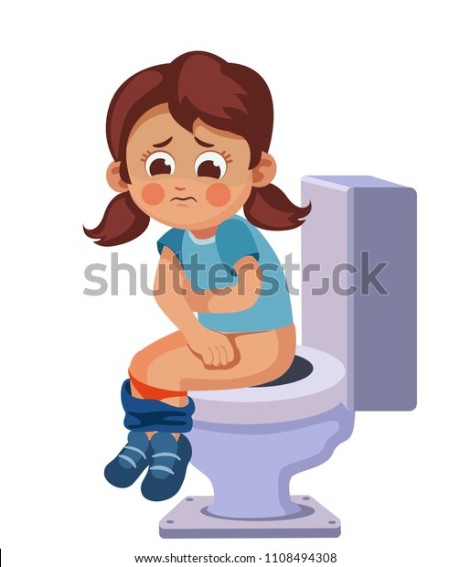 トイレで苦しんでいる女の子 胃と腸の問題 下痢や便秘 白い背景にベクターイラスト のベクター画像素材 ロイヤリティフリー