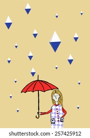 girl in the strange rain - vector illustration