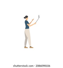Girl streaming by phone. Woman calls on video chat. Flat vector illustration eps 10