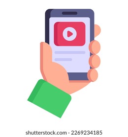 Girl streaming on mobile, flat icon of online video 