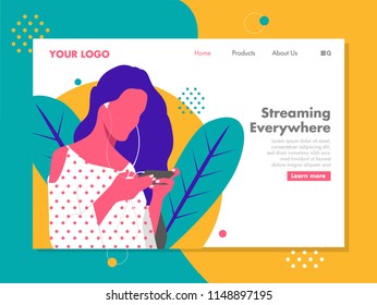 Girl Streaming Video On A Phone Vector Illustration For Landing Page Design