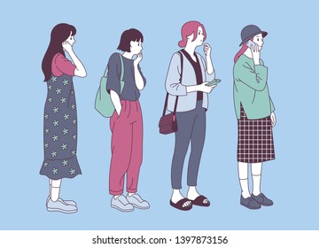 girl street fashion. hand drawn style vector design illustrations.