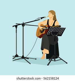 girl street singer flat illustration