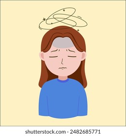 A girl stress and gets headache, show Sick symptom 