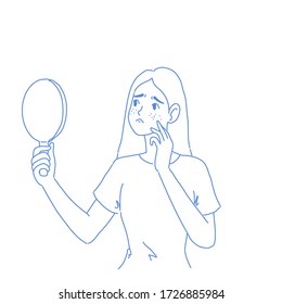 Girl is stressing with her face problems.