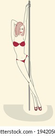 Girl stripper performs an erotic dance with a pole 