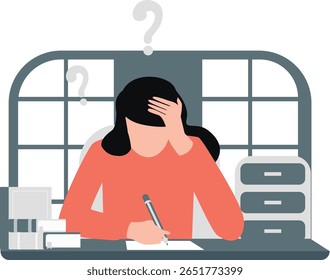 A menina se esforça para compreender suas tarefas, achando-as perplexas e desafiadoras.