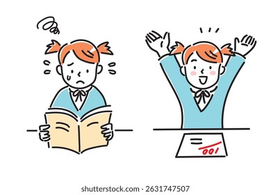 A girl struggling with her studies and a girl who got 100 points