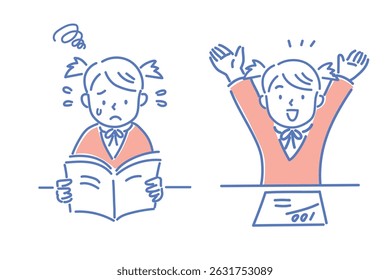 A girl struggling with her studies and a girl who got 100 points