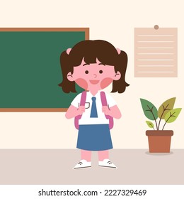 Girl student with backpack. Back To school concept