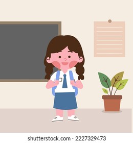 Niña estudiante con mochila. Concepto de regreso a la escuela